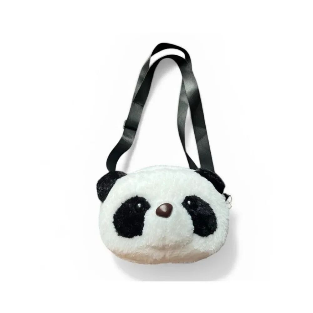Plush Panda Bear Head Crossbody or Shoulder Bag Girls Small Cute Purse New